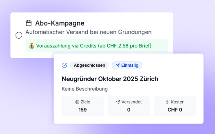 Abo-Kampagne in Adquira, die neu gegründete Firmen automatisch aufnimmt