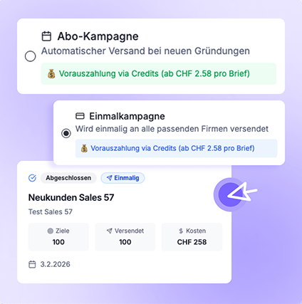 Adquira Kampagnen-Ansicht mit laufenden Direct-Mail-Aussendungen