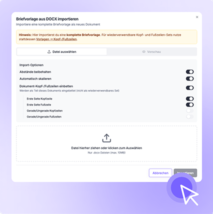 Brief-Import Funktion im Adquira Tool