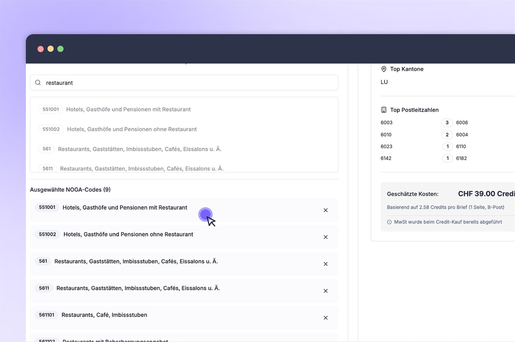 Zielgruppen-Selektor im Adquira Tool